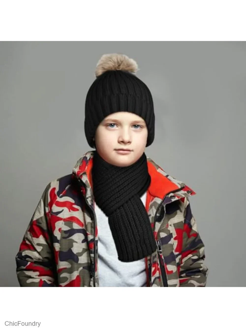 Kids Knit Beanie Hat Scarf Gloves Socks Set Winter Warm
